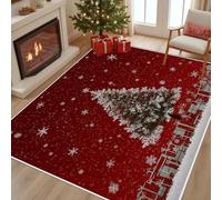 Dyjuaa Arbre de Noël Tapis de Salon Lavable en Machine Antiderapant Flocon de Neige Tapis Chambre Descente de Lit 120x160cm Coffret Cadeau de Noël Carpet Interieur Doux Salle à Manger