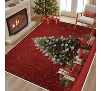 Dyjuaa Arbre de Noël Tapis Salon 160 x 230 cm Flocon de Neige Tapis Chambre d'enfant Lavable en Machine Antidérapant Coffret Cadeau de Noël Carpet Poils Ras pour Cuisine, Salle à Manger