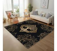 Dyjuaa Arbre de Vie Tapis Antidérapant Doux Poils Ras 200 x 200 cm, Viking Ancien Mythe Grand Tapis Salon Lavable en Machine Moquette Chambre Ado, Tapis Salle à Manger