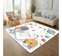 Dyjuaa Astronaute Dessin Animé Tapis de Salon Lavable en Machine Antiderapant Planète Étoile Coeur Tapis Chambre Adulte Descente de Lit 120x170cm Moquette Interieur Doux et Moelleux Salle à Manger