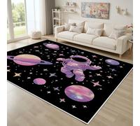 Dyjuaa Astronaute Dessin Animé Tapis Salon 160x200 cm Univers Espace Planète Tapis Chambre d'enfant Lavable en Machine Antidérapant Ciel Étoilé Carpet Doux Poils Ras pour Cuisine, Salle à Manger