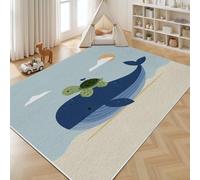 Dyjuaa Baleine Dessin Animé Tapis Antidérapant Doux Poils Ras 200 x 200 cm, Tortue de Mer Grand Tapis Salon Lavable en Machine Vie Marine Moquette Chambre Ado, Tapis Salle à Manger