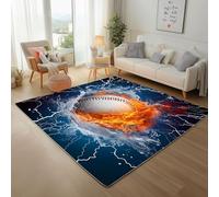 Dyjuaa Baseball Tapis Salon 160 x 230 cm Foudre Flamme Tapis Chambre d'enfant Lavable en Machine Antidérapant Carpet Doux Moelleux Poils Ras pour Cuisine, Salle à Manger