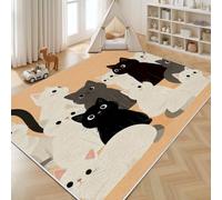 Dyjuaa Chat Dessin Animé Tapis Chambre Lavable en Machine Chaton Mignon Carpet AntidéRapant Poil Ras Descente de Lit 100x150 cm Kawaii Animal Moquette Doux pour Salon Entrée Cuisine
