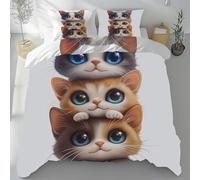 Dyjuaa Chat Mignon Housse de Couette Microfibre Chaton Dessin Animé Parure de lit 240 x 260 cm 3 Pièces Literie 2 Personne avec Fermeture éclair et 2 Taie d'oreiller 65x65 cm