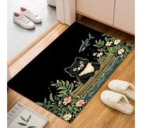 Dyjuaa Chaton Dessin Animé Paillasson Entrée Intérieur 60x90 cm, imprimée Floral Botanique Tapis Lavable en Machine Antidérapant Rugs Carpet Poil Ras Doux pour Chien, Cuisine, Porte et Couloir