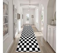 Dyjuaa Damier Noir Blanc Tapis Cuisine Devant Evier Lavable Plaid Géométrique Descente de Lit Antidérapant 60x210 cm Minimaliste Moderne Tapis de Passage pour Couloir Passage Chambre à Coucher Salon