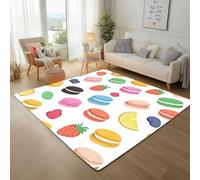 Dyjuaa Dessert Macarons Tapis Antidérapant Doux Poils Ras 200 x 300 cm, Nourriture Grand Tapis Salon Lavable en Machine Carpet Chambre Ado, Tapis Salle à Manger