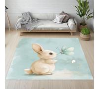 Dyjuaa Dessin Animé Lapin Papillon Paillasson Entrée Intérieur 80x120 cm, Animaux Mignon Tapis Lavable en Machine Antidérapant Rugs Moquette Poil Ras Doux pour Chien, Cuisine, Porte et Couloir