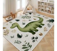 Dyjuaa Dinosaure Jurassic Paillasson Entrée Intérieur 60x90 cm, Dino Dessin Animé Tapis Lavable en Machine Antidérapant Rugs Feuilles Botanique Carpet Doux pour Cuisine Porte et Couloir