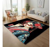 Dyjuaa Esthétique Oriental Tapis Chambre Lavable en Machine Style Chinois Carpet AntidéRapant Poil Ras Descente de Lit 100x150 cm Moquette Doux pour Salon, Entrée, Couloir, Cuisine