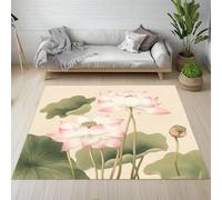 Dyjuaa Feuille de Lotus Zen Tapis Chambre Lavable en Machine Style Chinois Carpet AntidéRapant Poil Ras Descente de Lit 80x150 cm Moquette Doux pour Salon, Entrée, Couloir, Cuisine