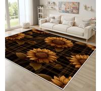 Dyjuaa Fleurs de Tournesol Paillasson Entrée Intérieur 80x120 cm, Fleurs Rustique Rétro Tapis Lavable en Machine Antidérapant Rugs Grille Carre Vintage Tapis Doux pour Cuisine Porte Couloir