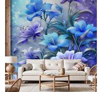 Dyjuaa Fleurs Fantaisie Papier Peint Intissé 100x70 cm Plantes Floral Papier Peint Panoramique Lys Bleu-Violet Tapisserie Poster Mural pour Salon Chambre Décoration Murale