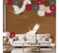 Dyjuaa Fleurs Japonaises Papier Peint Panoramique Grue Papier Peint Intissé Fleurs Vintage Wallpaper Papiers Peints Decoration Murale pour Chambre Salon Cuisine 100x70 cm