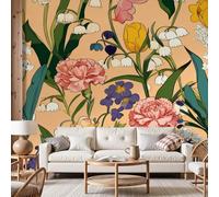 Dyjuaa Fleurs Printanières du Jardin Papier Peint Panoramique Fleurs Sauvages Papier Peint Intissé Tulipes Muguet Wallpaper Papiers Peints Decoration Murale Chambre Salon 350x256 cm