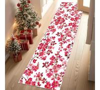 Dyjuaa Floral Aquarelle Rouge Tapis Couloir Long 50x150cm Style Chinois Tapis Cuisine Devant Evier Carpet Lavable en Machine Antiderapant pour Cuisine, Couloir, Passage, Chambre