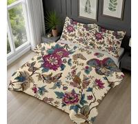 Dyjuaa Floral Pastorale Vintage Housse de Couette 220x240 cm Fleurs Papillons Parure de Lit avec Fermeture Éclair Romantique Vintage Housse Couette Microfibre avec 2 Taie d'oreiller 65x65 cm