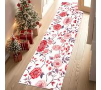 Dyjuaa Floral Style Chinois Tapis Cuisine Devant Evier Lavable Branche Fleurs Descente de Lit Antidérapant 60x180 cm Tapis de Passage pour Couloir, Passage, Chambre à Coucher, Salon