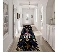 Dyjuaa Forêt Enchantée Tapis Cuisine Devant Evier Lavable Fleurs Champignons Descente de Lit Antidérapant 60x210 cm Lune Étoile Bohème Tapis de Passage pour Couloir, Passage, Chambre à Coucher, Salon