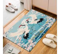Dyjuaa Grue à Couronne Rouge Paillasson Entrée Intérieur 60x90 cm, Mont Fuji Japonais Tapis Lavable en Machine Antidérapant Rugs Carpet Poil Ras Doux pour Chien, Cuisine, Porte et Couloir