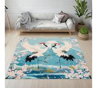 Dyjuaa Grue à Couronne Rouge Paillasson Entrée Intérieur 80x120 cm, Mont Fuji Japonais Tapis Lavable en Machine Antidérapant Rugs Tapis Poil Ras Doux pour Chien, Cuisine, Porte et Couloir