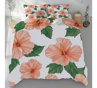 Dyjuaa Hibiscus Fleurs Parure de Lit 220 x 240 cm Été Adulte Plantes Tropicales Housse de Couette enavec Fermeture Éclair Housse Couette Microfibre avec 2 Taie d'oreiller 65 x 65 cm