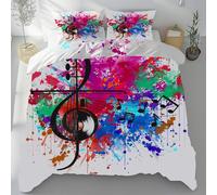 Dyjuaa Housse de Couette 240x260 cm Microfibre Note de Musique Parure de lit avec Fermeture éclair et 2 Taie d'oreiller 65x65 cm Abstrait Graffiti Literie Réversible 3 Pièces