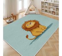 Dyjuaa Lion Mignon Paillasson Entrée Intérieur 60x90 cm, Animaux Dessin Animé Tapis Lavable en Machine Antidérapant Rugs Faune des Prairies Carpet Doux pour Cuisine Porte et Couloir