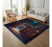 Dyjuaa Magic Library Tapis Salon 140 x 200 cm Bibliothèque Étagères Tapis Chambre d'enfant Lavable en Machine Antidérapant Carpet Doux Moelleux Poils Ras pour Cuisine, Salle à Manger