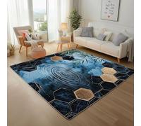 Dyjuaa Marbre Bleu Tapis Salon 140 x 200 cm Hexagone Géométrique Tapis Chambre d'enfant Lavable en Machine Antidérapant Carpet Doux Moelleux Poils Ras pour Cuisine, Salle à Manger