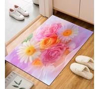 Dyjuaa Motif Floral Printemps Naturel Paillasson Entrée Intérieur 60x90 cm, Fleurs Marguerite Pastoral Tapis Lavable en Machine Antidérapant Rugs Carpet Poil Ras pour Chien, Cuisine, Porte et Couloir