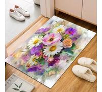 Dyjuaa Motif Floral Printemps Naturel Paillasson Entrée Intérieur 60x90 cm, Marguerite Rose Fleur Tapis Lavable en Machine Antidérapant Rugs Carpet Poil Ras Doux pour Chien, Cuisine, Porte et Couloir