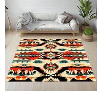 Dyjuaa Navajo Aztèque Rétro Tapis Antidérapant Doux Poils Ras 200 x 200 cm, Amérindien Western Grand Tapis Salon Lavable en Machine Moquette Chambre Ado, Tapis Salle à Manger