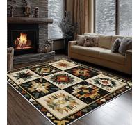 Dyjuaa Navajo Aztèque Tapis Antidérapant Doux Poils Ras 200 x 200 cm, Amérindien Western Grand Tapis Salon Lavable en Machine Moquette Chambre Ado, Tapis Salle à Manger