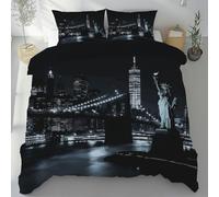 Dyjuaa New York Pont De Brooklyn Housse de Couette 140x200 cm et 2 Taie d'oreiller 65x65 cm Statue de la liberté Parure de lit Réversible Sets de Housse Couette en Microfibre avec Fermeture Éclair