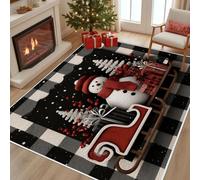 Dyjuaa Noël Paillasson Entrée Intérieur 80x120 cm, Bonhomme de Neige Tapis Lavable en Machine Antidérapant Rugs Carré Noirs Blancs Tapis Doux pour Cuisine Porte Couloir