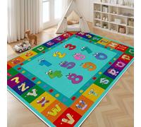 Dyjuaa Nombre Intéressant Tapis Salon 160x200 cm Alphabet de Dessin Animé Tapis Chambre d'enfant Lavable en Machine Antidérapant Lettres ABC Carpet Doux Poils Ras pour Cuisine, Salle à Manger