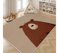 Dyjuaa Ours Brun Mignon Tapis Salon 140x200 cm Animaux Dessin Animé Tapis Chambre d'enfant Lavable en Machine Antidérapant Kawaii Carpet Doux Poils Ras pour Cuisine, Salle à Manger