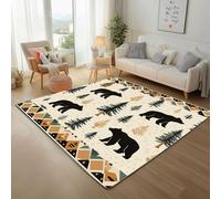 Dyjuaa Ours Forêt Tapis Antidérapant Doux Poils Ras 200 x 300 cm, Style Ethnique Western Grand Tapis Salon Lavable en Machine Carpet Chambre Ado, Tapis Salle à Manger