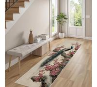 Dyjuaa Paon Fleurs Tapis Couloir 60 x 150 cm Style Chinois Tapis de Passage Lavable en Machine Esthétique Oriental Descente de Lit AntidéRapant Decoration Chambrel Mangerd