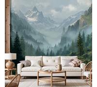Dyjuaa Papier Peint Forêt Brumeuse Papier Peint Panoramique Montagne Enneigée Revêtement Mural Décoration pour Chambre Salon, Paysage Naturel Photo Mural - Design moderne - 450x315 cm