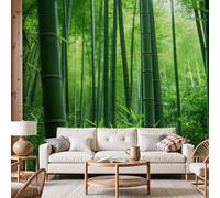 Dyjuaa Papier Peint Intissé Bambou 100x70 cm Papier Peint Panoramique Bambou Nature, Décoration Murale Moderne, Tapisserie Murale pour Salon Chambre Vert - Asie Bambous Feuilles Orienter Zen