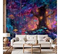 Dyjuaa Papier Peint Intissé Forêt Trippy Arbre, Papier Peint Forêt Enchantée 100x70 cm Champignon Colorée Wallpaper Décoration Murale pour Chambre et Salon