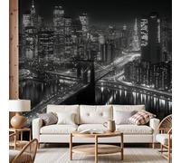 Dyjuaa Papier Peint Intissé New York Ville - Papier Peint Paysage Urbain, Vue Nocturne Urbain Mural Moderne Décoration Murale Salon Chambre á Coucherr Bureau - Architecture Ville - 350x256 cm