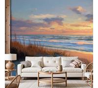Dyjuaa Papier Peint Intissé Plage Coucher de soleil 100x70 cm, Papier Peint Panoramique Dunes Mer, Tableaux Muraux Décoration Murale pour Salon Chambre, Vague Mer