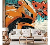 Dyjuaa Papier Peint Intissé Street art Graffiti 100x70 cm, Papier Peint Panoramique Moto Motocross, Muraux Trevetement Mural Photo Décoration Murale Salon Chambre