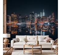 Dyjuaa Papier Peint New York 200x140 cm Papier Peint Intissé Gratte-Ciel Photo Mural Manhattan Skyline Vue Nocturne Nuit USA Cité Bureau Wallpaper