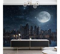 Dyjuaa Papier Peint New York 250x175 cm, Papier Peint Panoramique Gratte-Ciel, Photo Mural Manhattan Skyline Vue Nocturne Nuit USA Cité bureau Wallpaper Paysage Urbain Revetement Mural