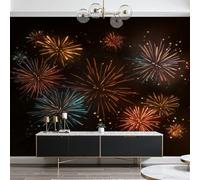 Dyjuaa Papier Peint Panoramique Feu d'artifice, Papier Peint Intissé 100x70 cm Ciel Étoilé Romantique Poster Revetement Mural Noir pour Salon Chambre Décoration Murale